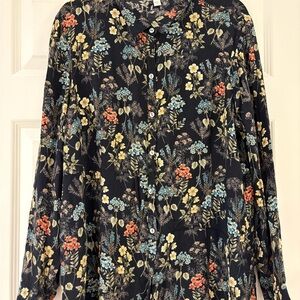 J. Jill Floral Button-Up Blouse - Black, Blue, Yellow, Orange